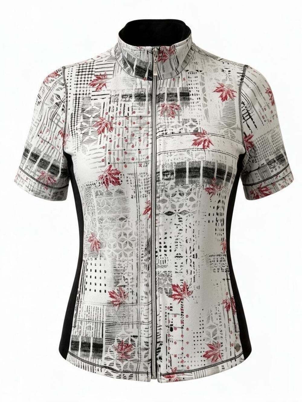 Northern Reflections Full Zip Short Sleeve Shirt Fitted Size M Fall Design